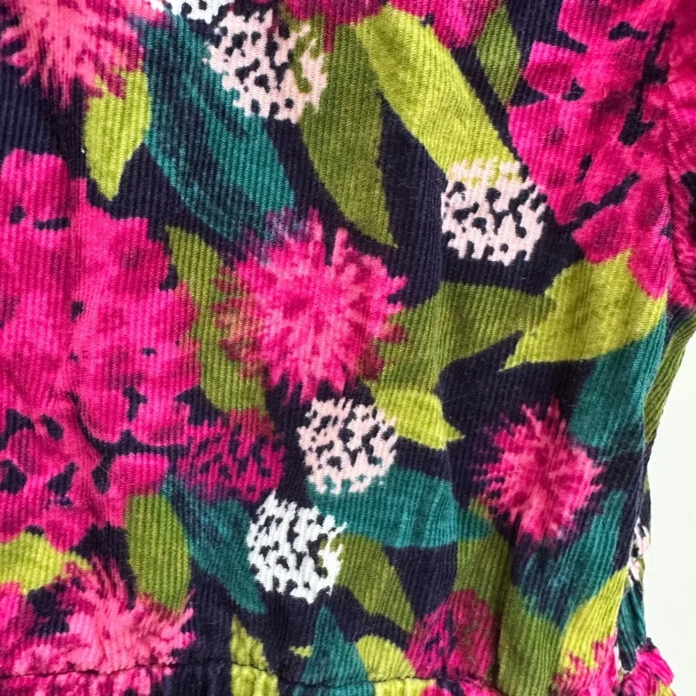 Gymboree 4T Girls Vibrant Pink and Green Floral Corduroy Short Sleeve Dress